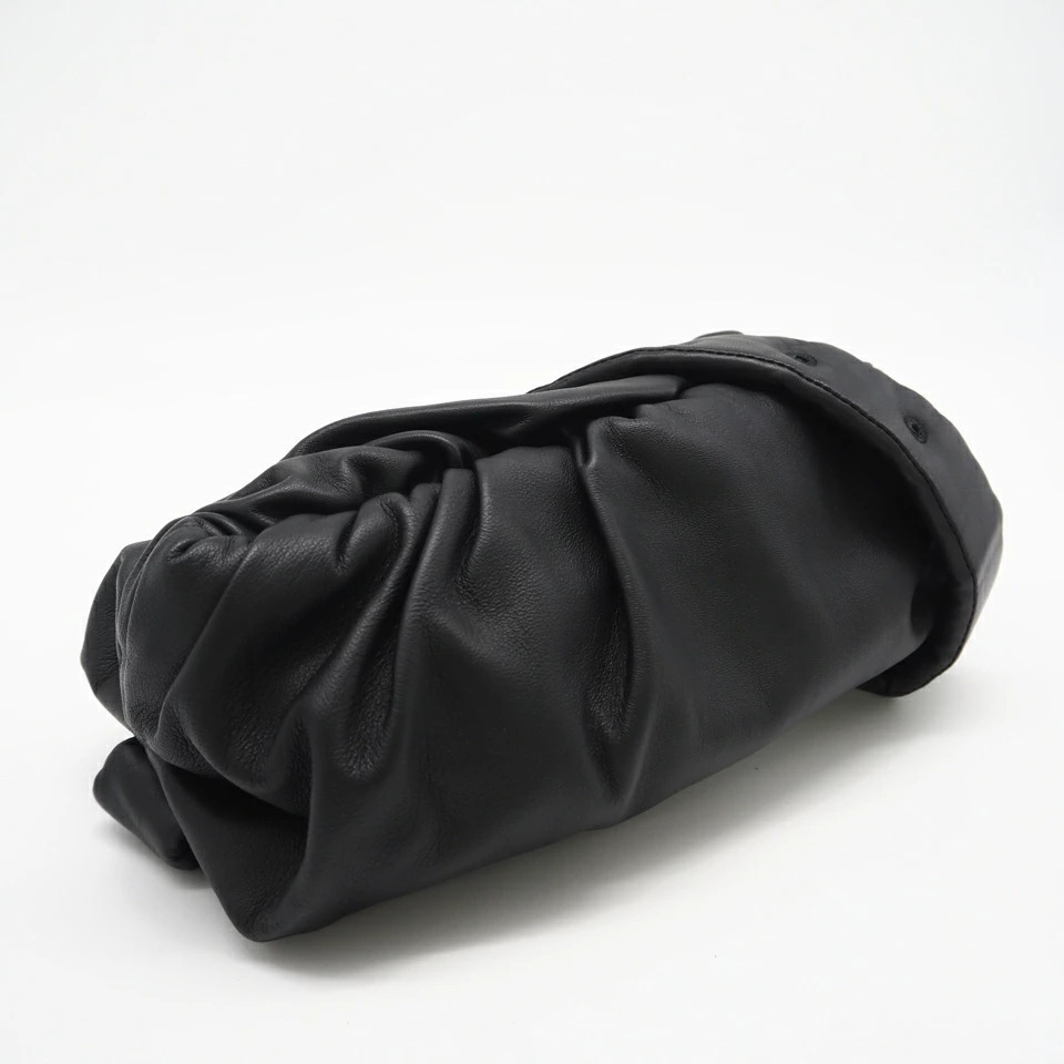 Bottega Veneta Leather The Body Pouch Clutch Handbag Black Lambskin